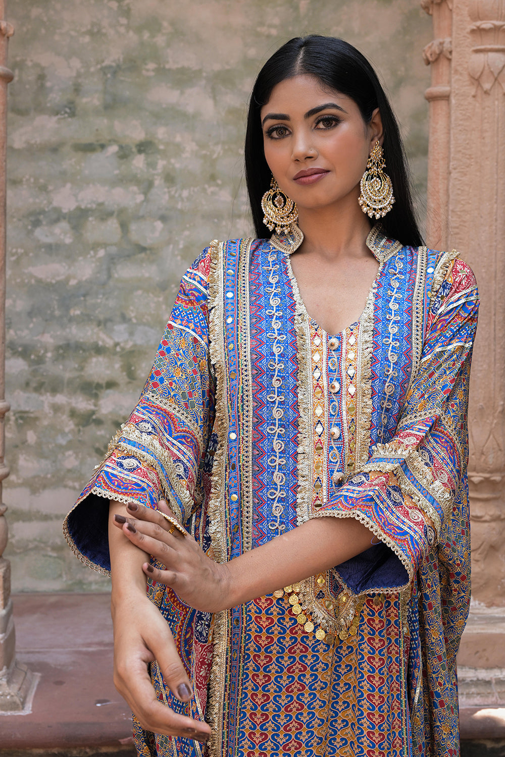 Blue Crepe Kaftan Pant Set