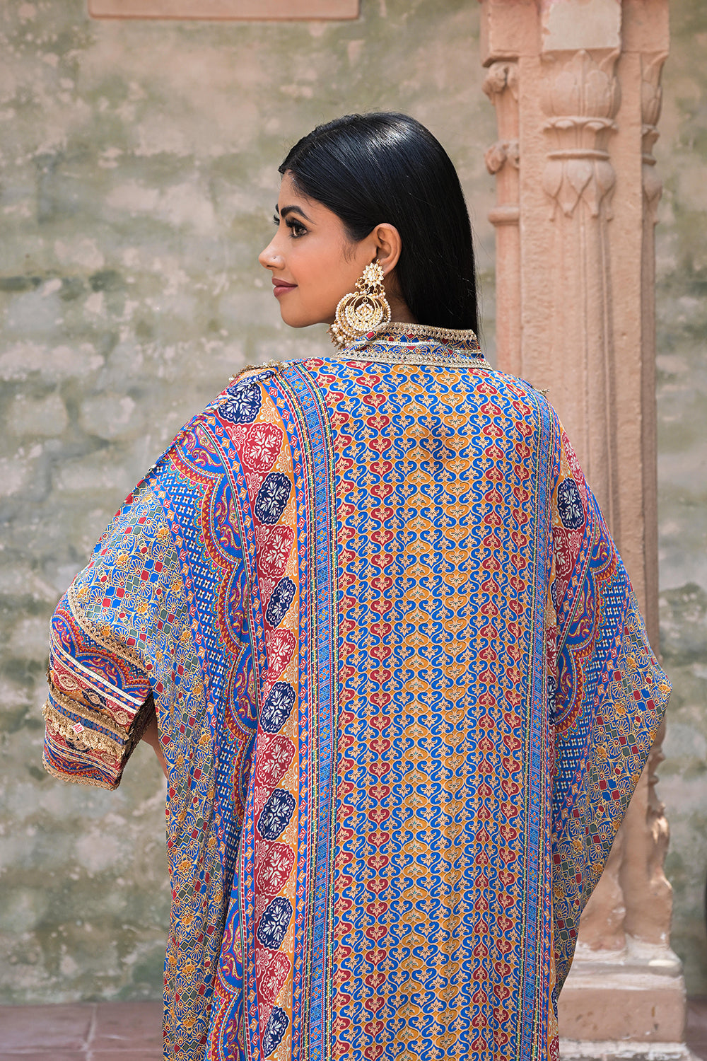 Blue Crepe Kaftan Pant Set