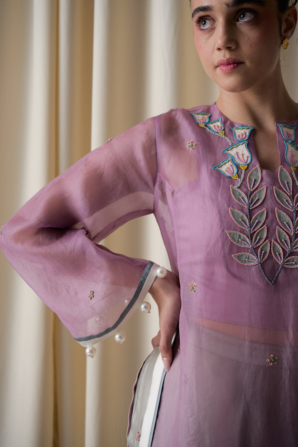 Lilac sheer tunic ensemble image 3