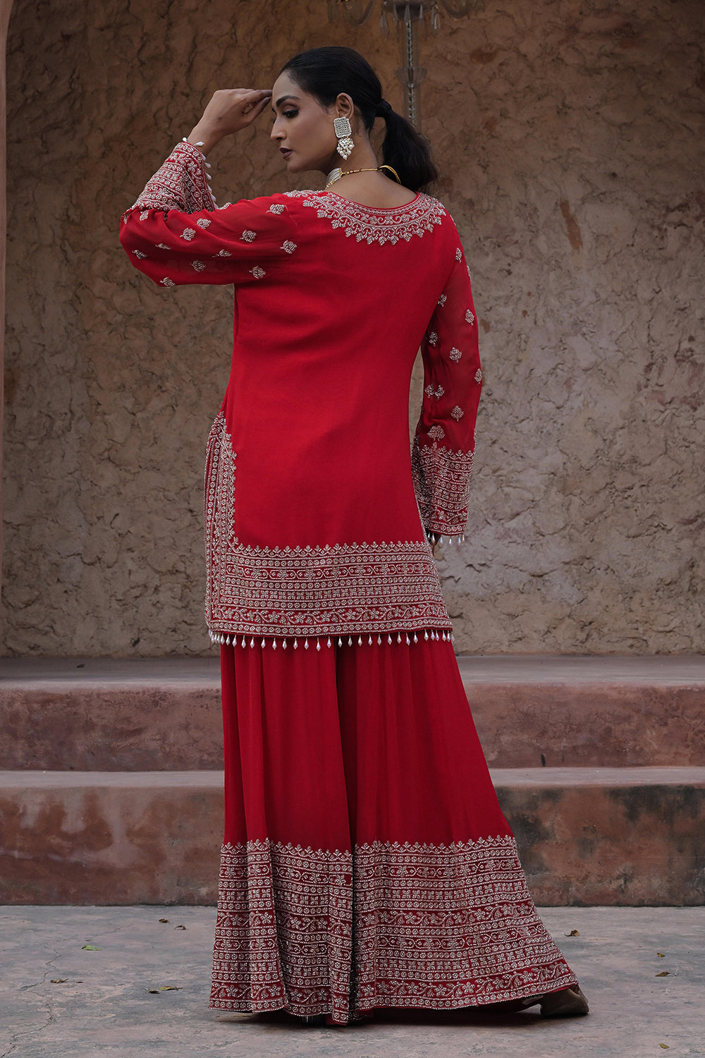 Classic Red Kurta Palazzo Set
