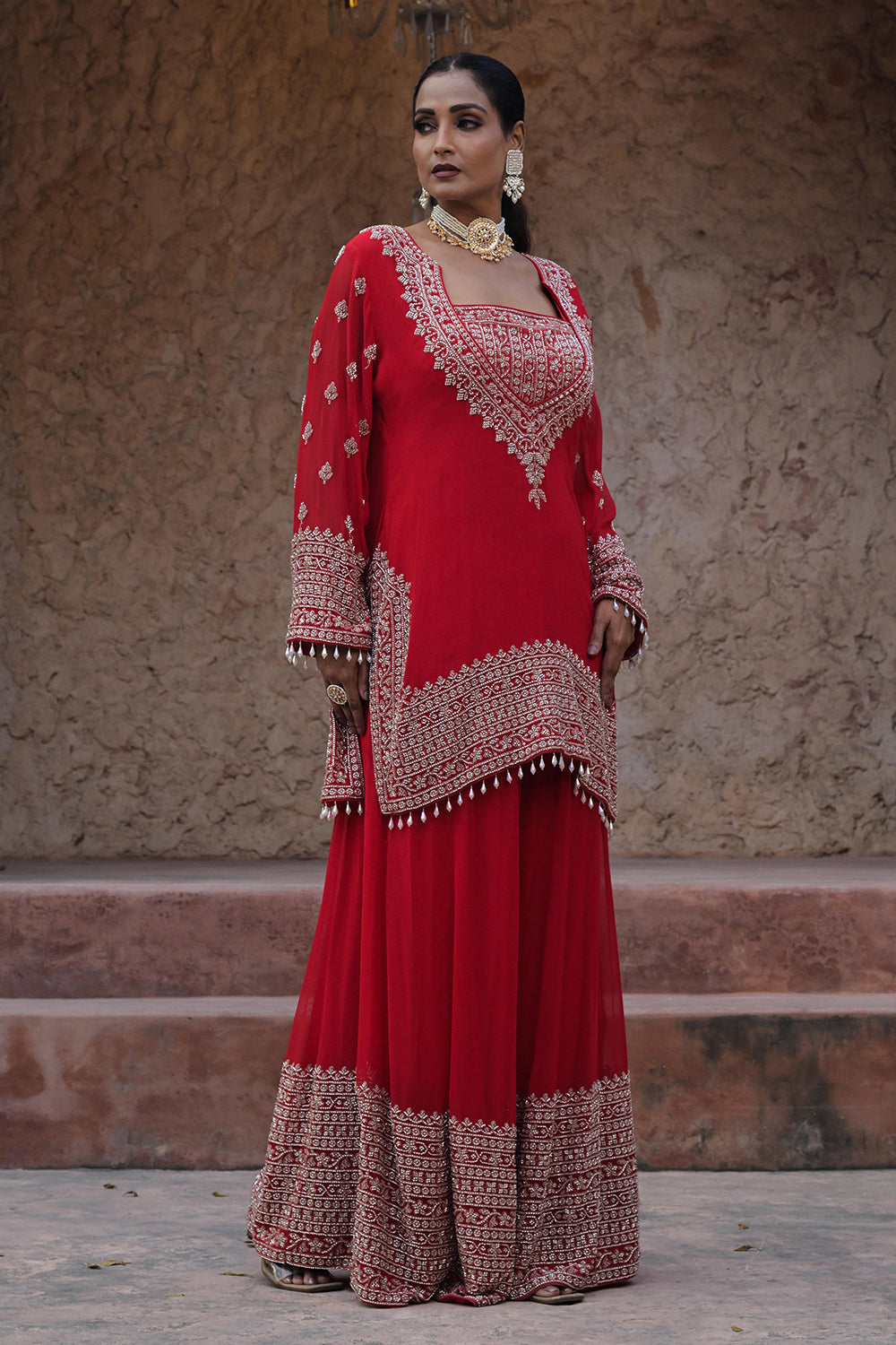 Classic Red Kurta Palazzo Set