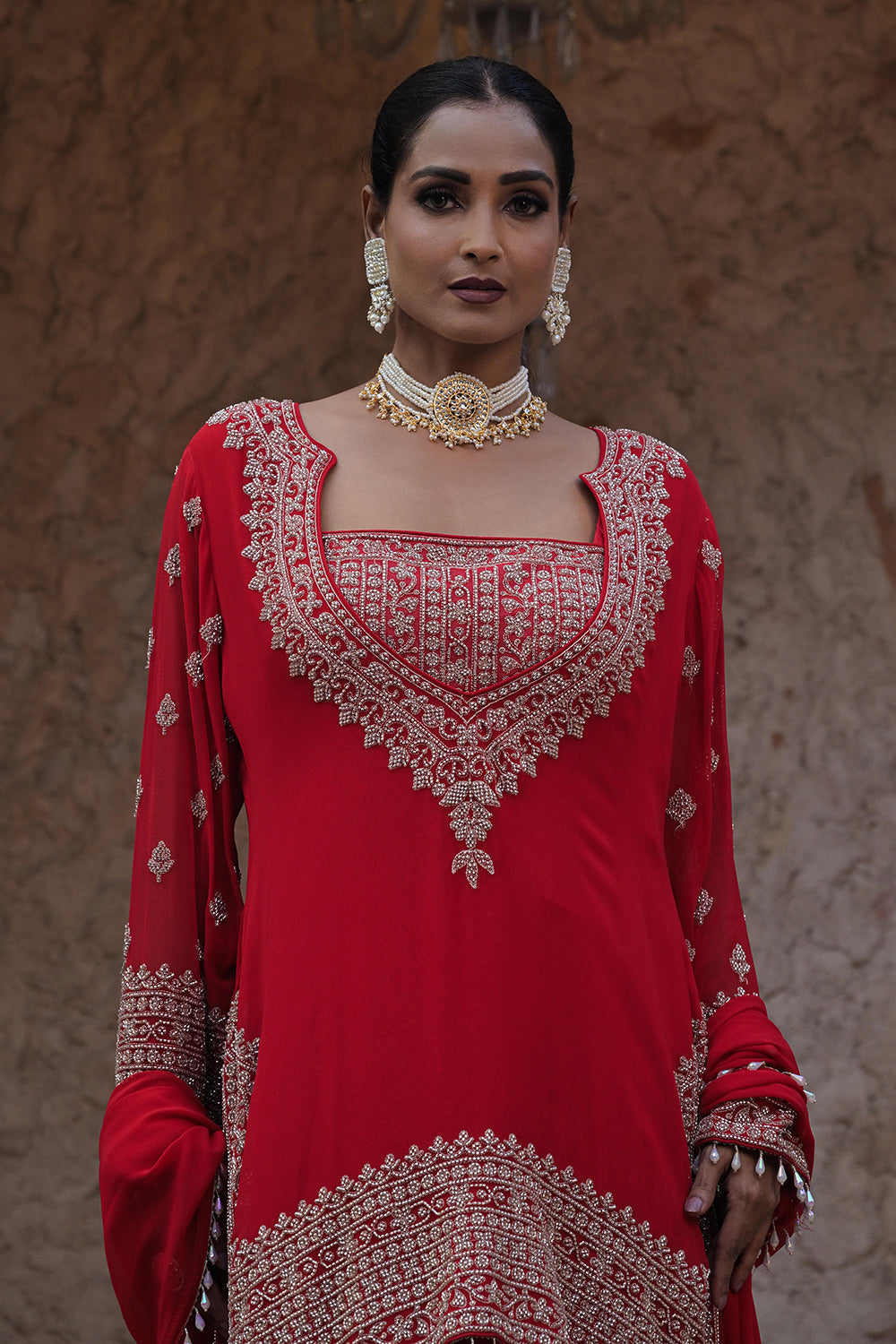 Classic Red Kurta Palazzo Set