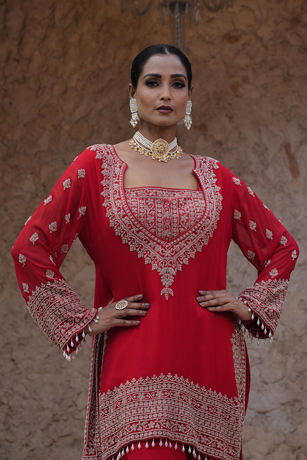 Classic Red Kurta Palazzo Set