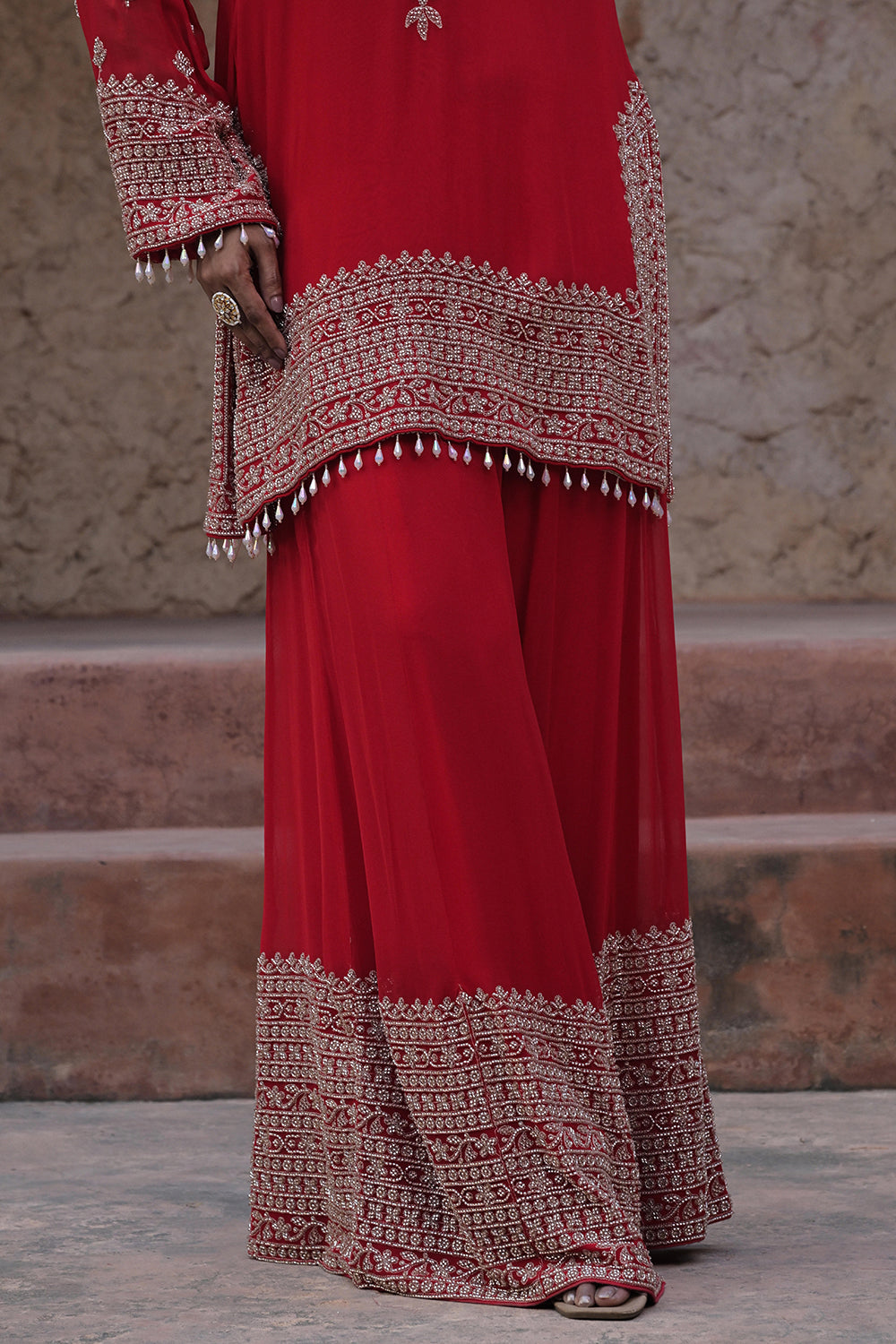 Classic Red Kurta Palazzo Set
