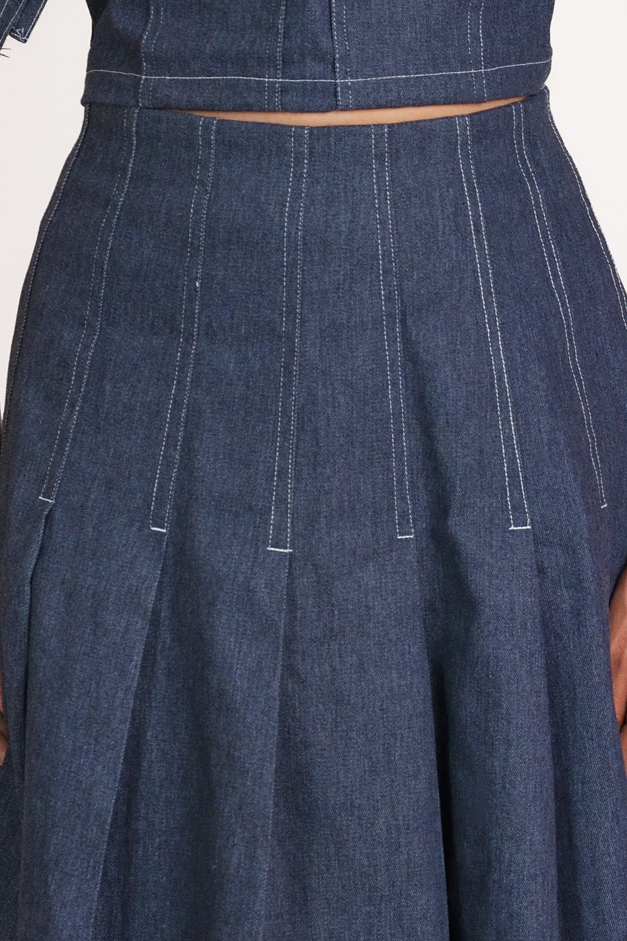 Pleated Denim Skirt