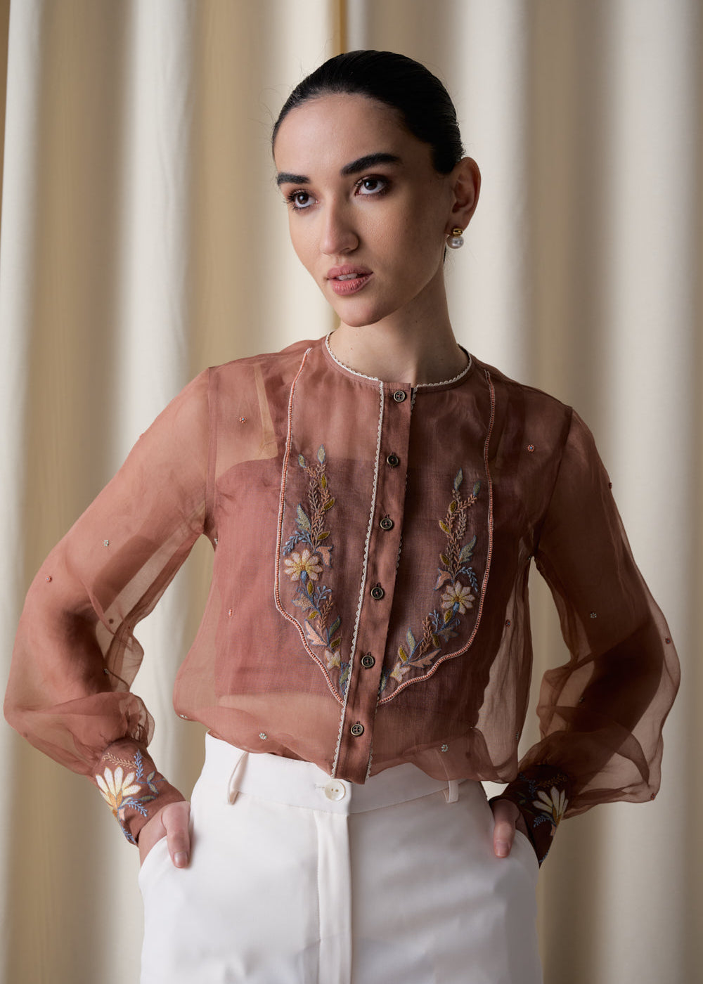 Mocha floral set (Top and pants) image 0
