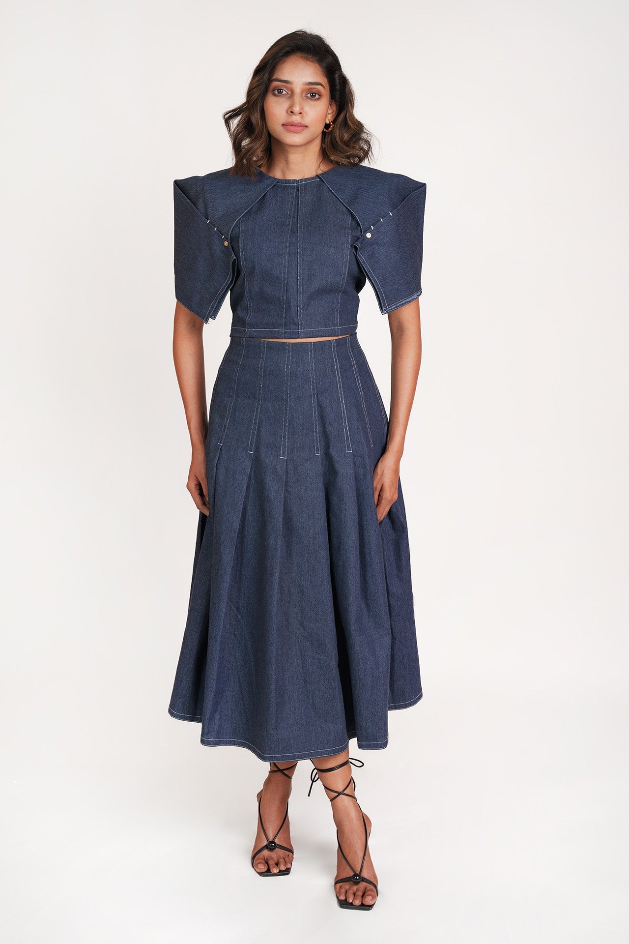 Pleated Denim Skirt