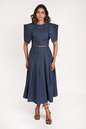 Pleated Denim Skirt