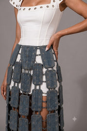 Blue Suspended Tile Skirt Set