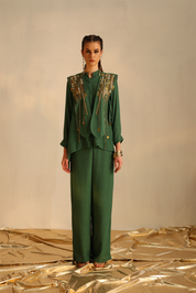 Green Heart Shirt Set With A Panel Waistcoat
