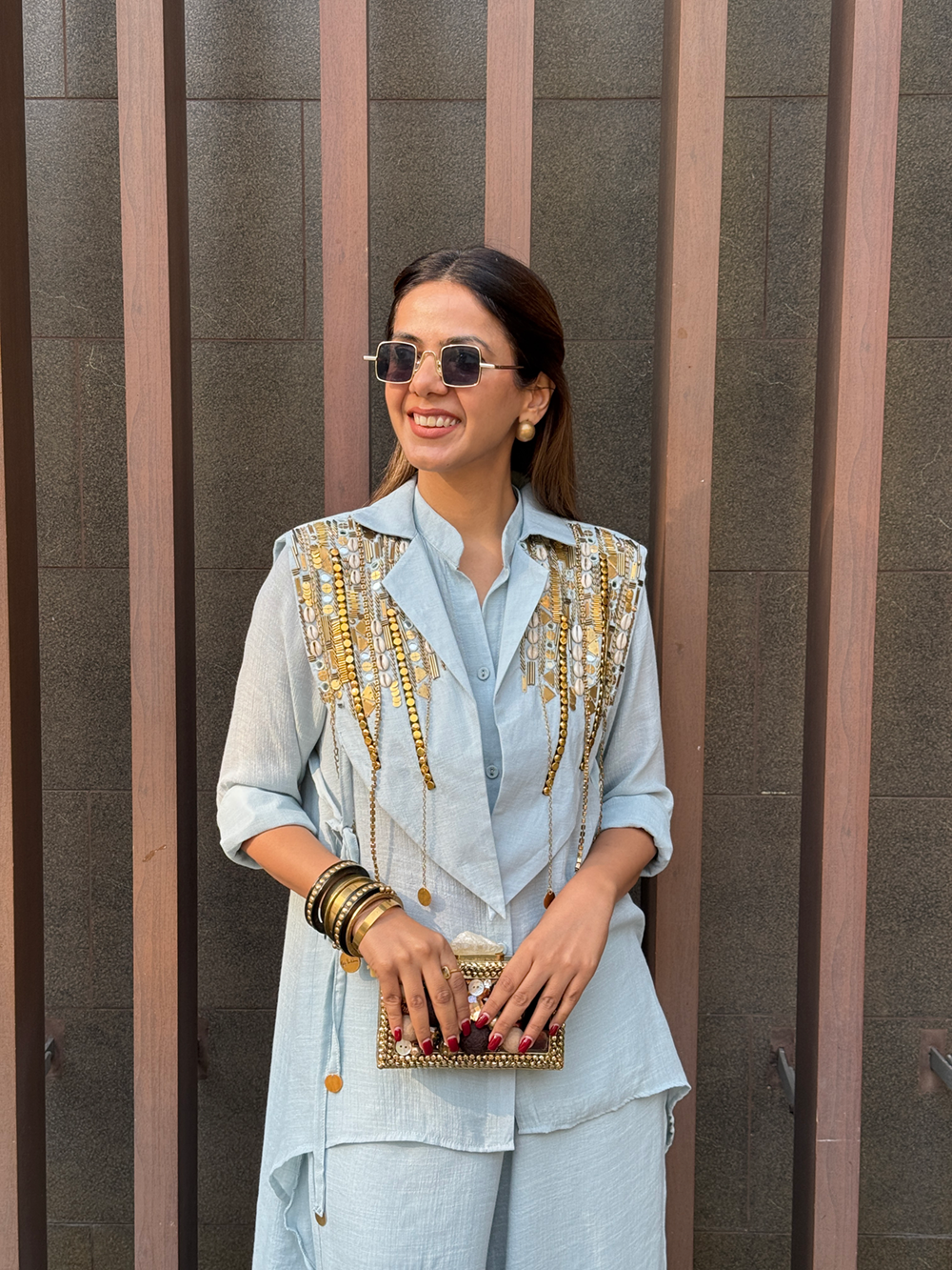 Waterfall Shirt Set With A Cape Blazer Waistcoat