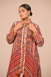 Asymmetrical Orange Kurta Set With Bag