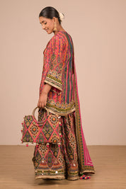 Magenta Crepe Sharara Suit With Bag