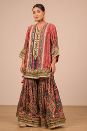 Magenta Crepe Sharara Suit With Bag