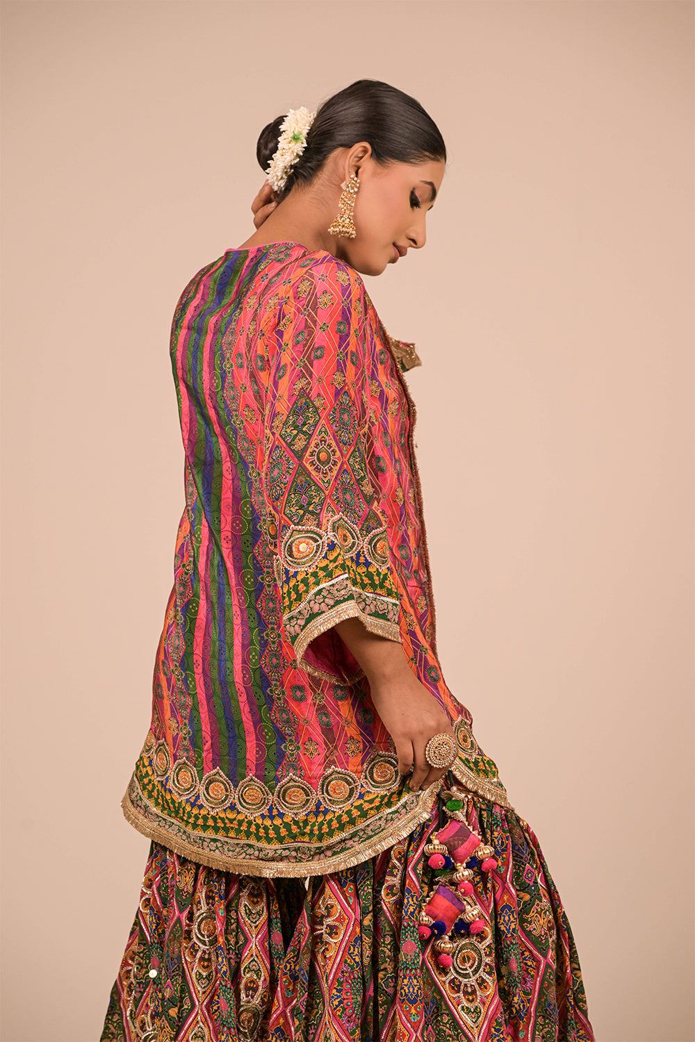 Magenta Crepe Sharara Suit With Bag
