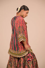 Magenta Crepe Sharara Suit With Bag