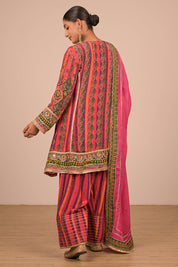 Magenta Suit Set With Farsi Salwar And Bag
