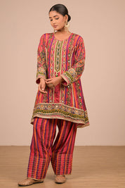 Magenta Suit Set With Farsi Salwar And Bag