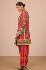 Magenta Suit Set With Farsi Salwar And Bag
