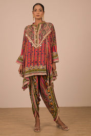 Magenta Crepe Suit With Tulip Pants And Bag