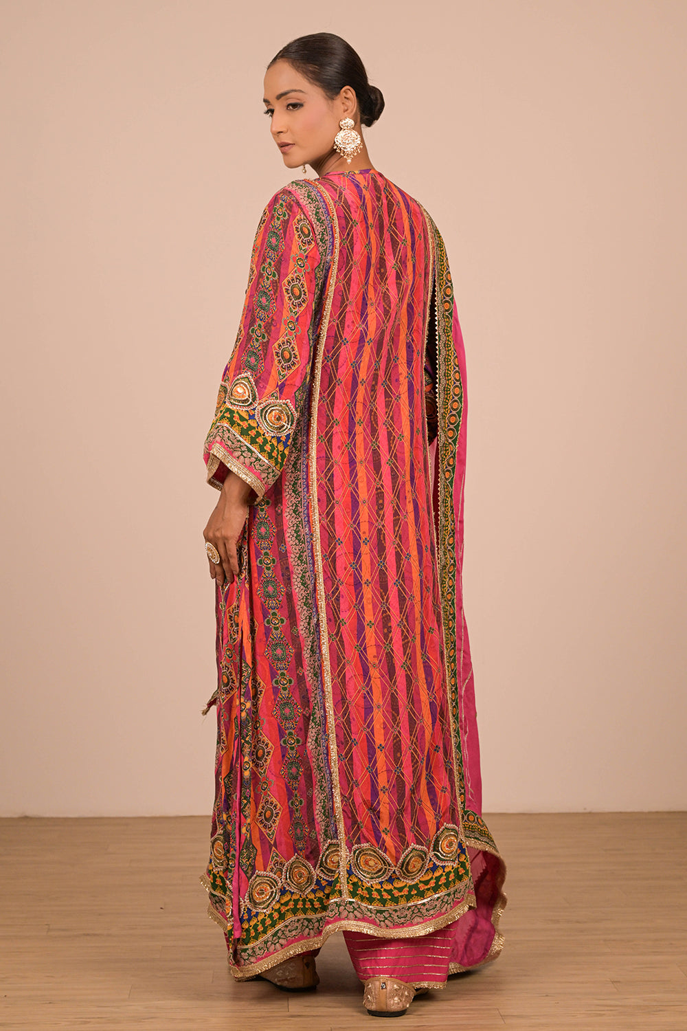 Magenta Embroidered A Line Suit Set with Dupatta And Bag