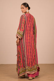 Magenta Embroidered A Line Suit Set with Dupatta And Bag