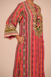 Magenta Embroidered A Line Suit Set with Dupatta And Bag
