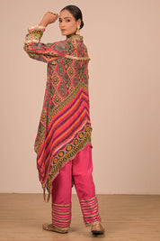 Pink High Low Kurta Set In With Bag