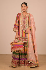 Multicolour Sharara Set With Bag