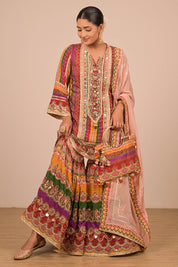 Multicolour Sharara Set With Bag