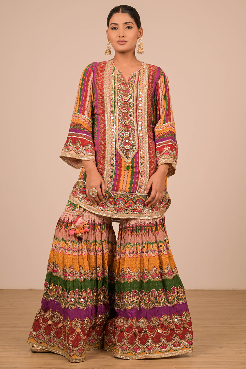 Multicolour Sharara Set With Bag