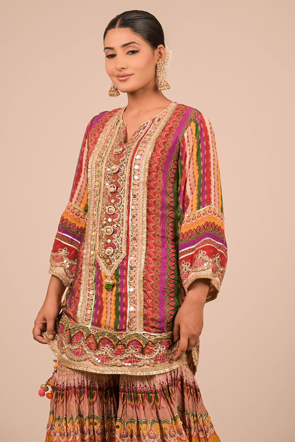 Multicolour Sharara Set With Bag