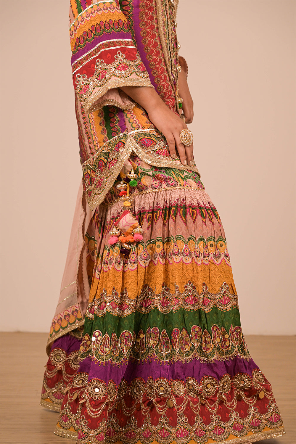 Multicolour Sharara Set With Bag