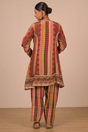 Multicolour Suit Set with Farsi Salwar And Bag