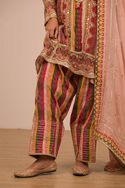 Multicolour Suit Set with Farsi Salwar And Bag