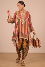 Multicolour Crepe Tulip Pant Suit with Bag