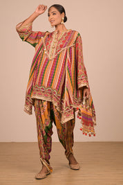 Multicolour Crepe Tulip Pant Suit with Bag