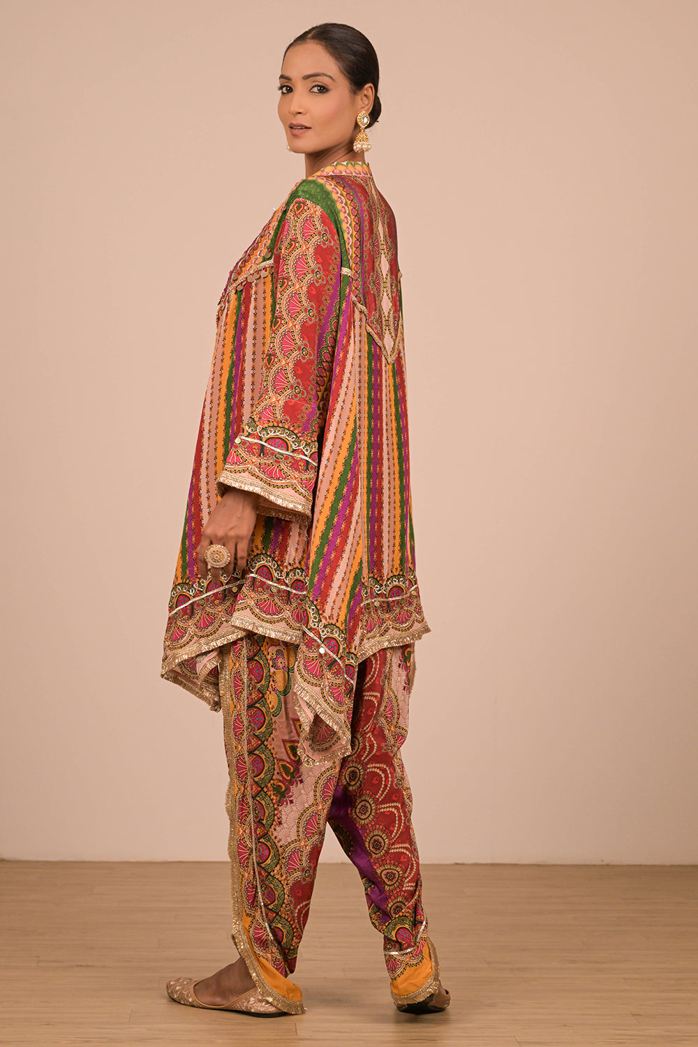 Multicolour Crepe Tulip Pant Suit with Bag