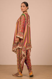 Multicolour Crepe Tulip Pant Suit with Bag