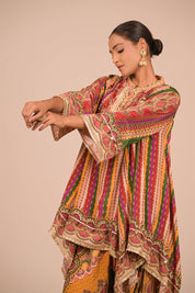 Multicolour Crepe Tulip Pant Suit with Bag