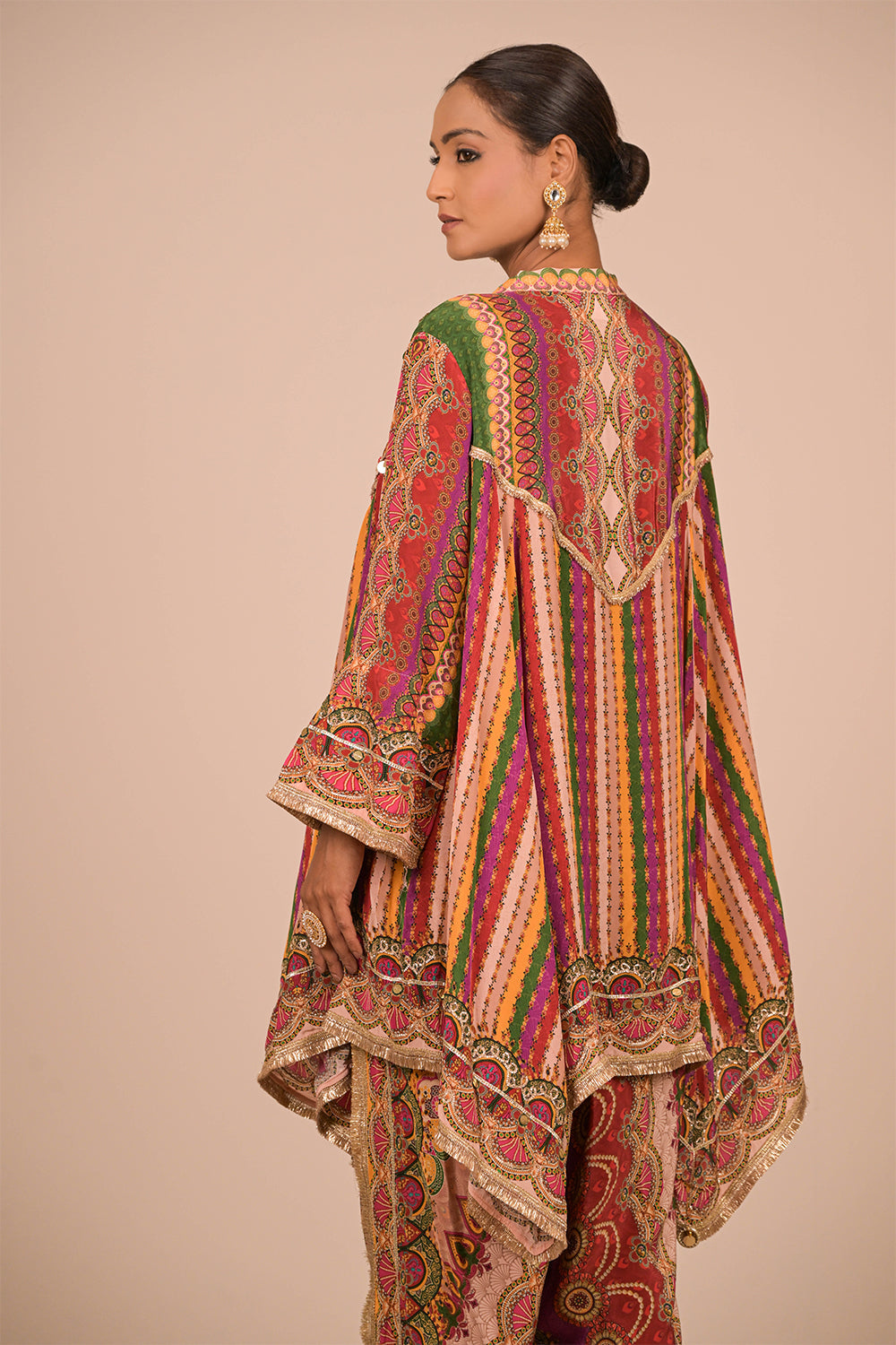 Multicolour Crepe Tulip Pant Suit with Bag