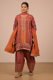 Orange Suit Set With Farsi Salwar And Bag
