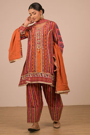 Orange Suit Set With Farsi Salwar And Bag