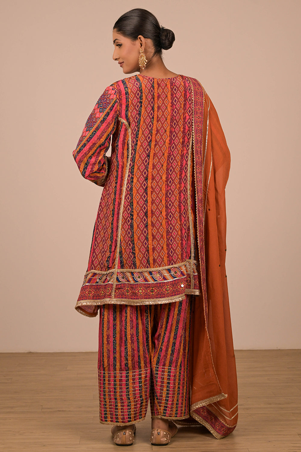 Orange Suit Set With Farsi Salwar And Bag