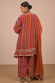Orange Suit Set With Farsi Salwar And Bag