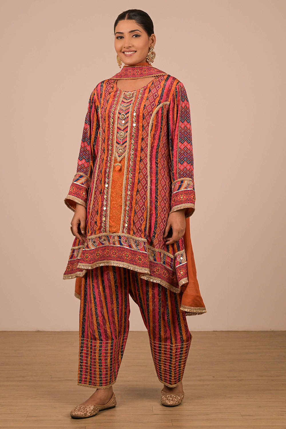 Orange Suit Set With Farsi Salwar And Bag