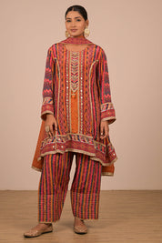 Orange Suit Set With Farsi Salwar And Bag