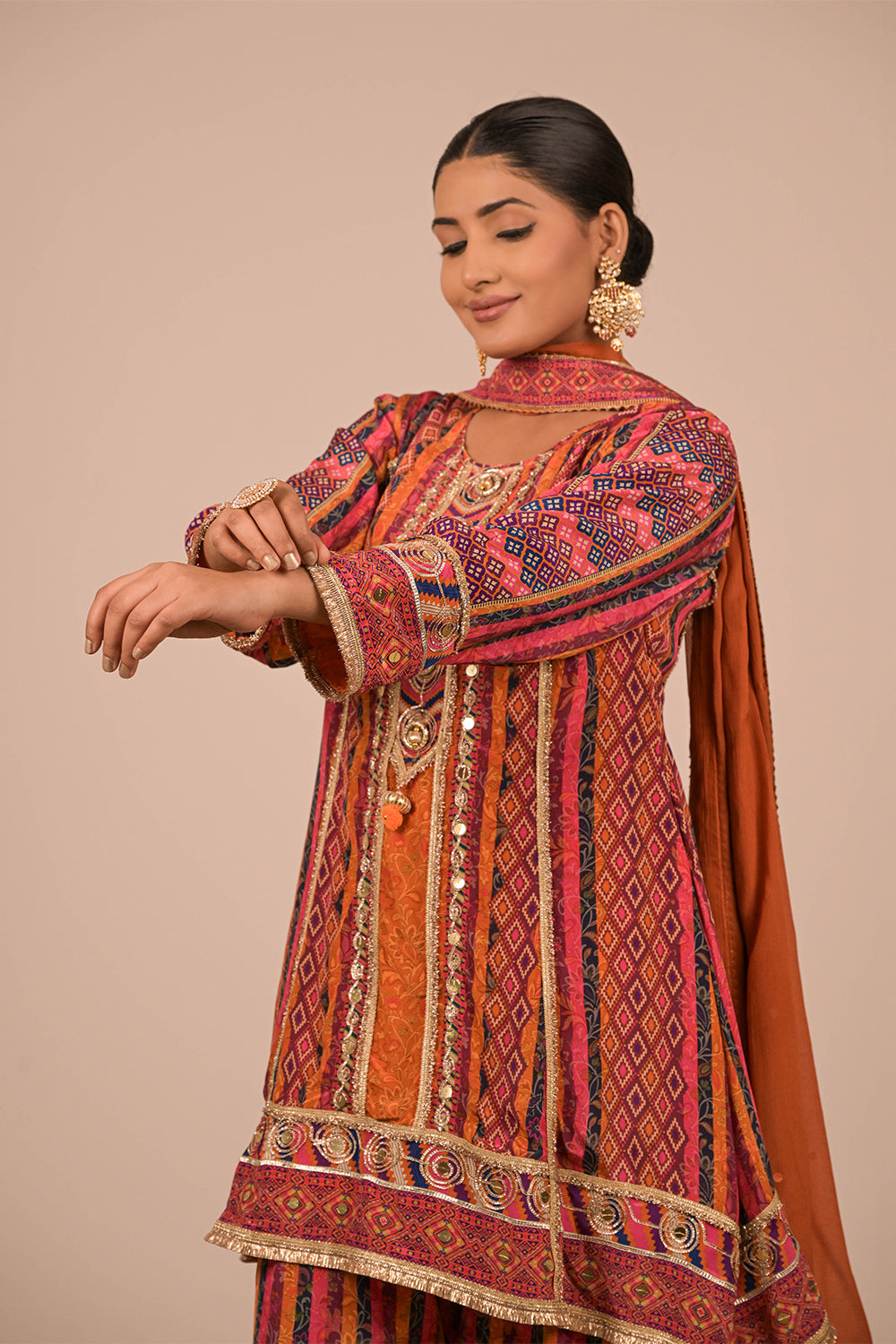 Orange Suit Set With Farsi Salwar And Bag