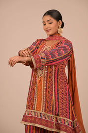 Orange Suit Set With Farsi Salwar And Bag