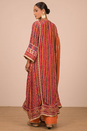 Orange Embroidered A Line Suit with Dupatta And Bag